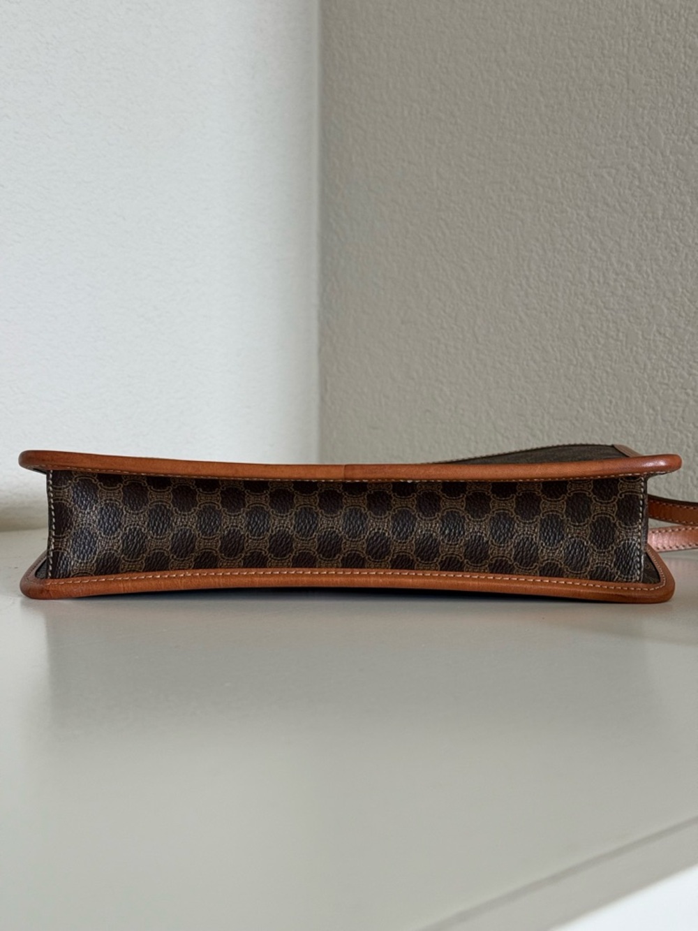 Celine Brown Macadam Canvas Messenger Bag with Tan Leather Trim - Picture 5 of 14